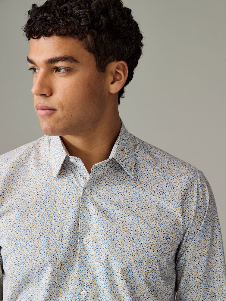 Scattered Leaves Regular Fit Signature Collection 100% Italian Fabric Printed Formal Shirt - Image 1 of 11