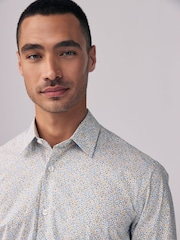 Scattered Leaves Regular Fit Signature Collection 100% Italian Fabric Printed Formal Shirt - Image 2 of 11