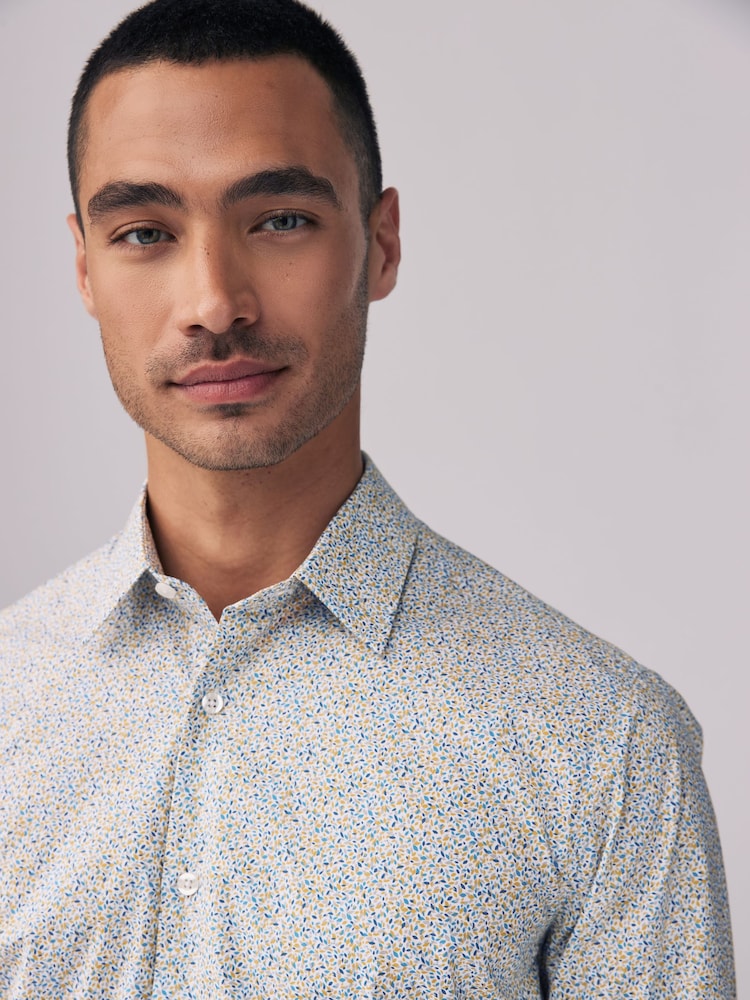 Scattered Leaves Regular Fit Signature Collection 100% Italian Fabric Printed Formal Shirt - Image 2 of 11