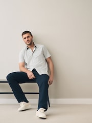 White Scattered Leaves Regular Fit 100% Cotton Short Sleeve Formal Shirt - Image 2 of 7