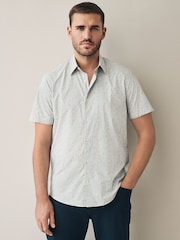 White Scattered Leaves Regular Fit 100% Cotton Short Sleeve Formal Shirt - Image 4 of 7