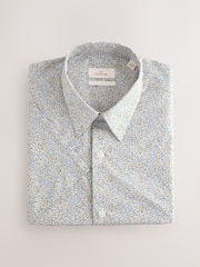 White Scattered Leaves Regular Fit 100% Cotton Short Sleeve Formal Shirt - Image 5 of 7