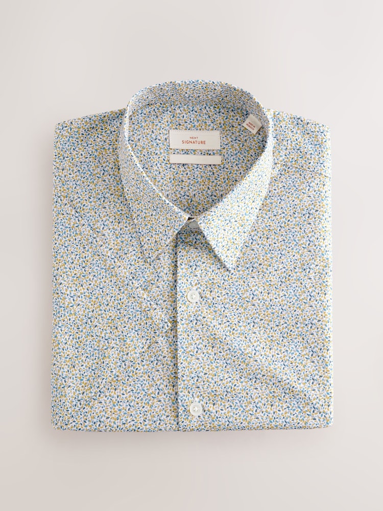 White Scattered Leaves Regular Fit 100% Cotton Short Sleeve Formal Shirt - Image 5 of 7