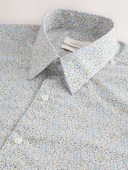 White Scattered Leaves Regular Fit 100% Cotton Short Sleeve Formal Shirt - Image 6 of 7
