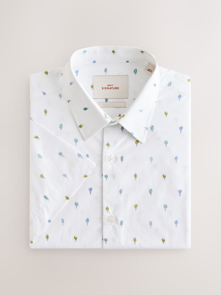 White Ice Cream Dream Regular Fit 100% Cotton Short Sleeve Formal Shirt - Image 2 of 7