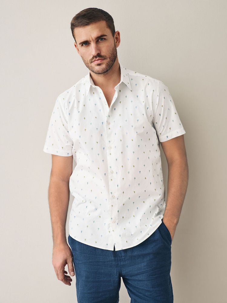White Ice Cream Dream Regular Fit 100% Cotton Short Sleeve Formal Shirt - Image 5 of 7