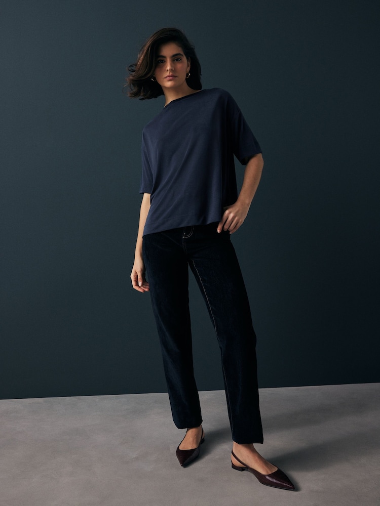 Navy Relaxed Fit Premium Modal Boxy T-Shirt - Image 2 of 8