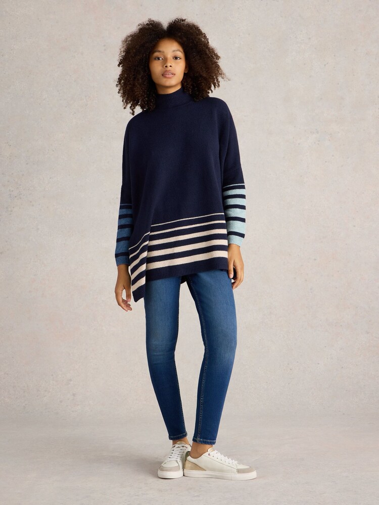White Stuff Blue Ivy Side Slit Throw On Poncho - Image 1 of 6 White Stuff Blue Ivy Side Slit Throw On Poncho - Image 1 of 6