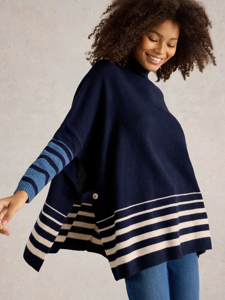 White Stuff Blue Ivy Side Slit Throw On Poncho - Image 3 of 6
