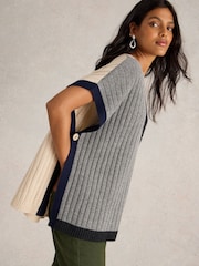 White Stuff Natural Ash Knitted Step Hem Poncho - Image 2 of 6