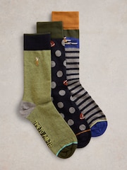 White Stuff Green Sporty Chap Ankle Socks 3 Pack - Image 1 of 2