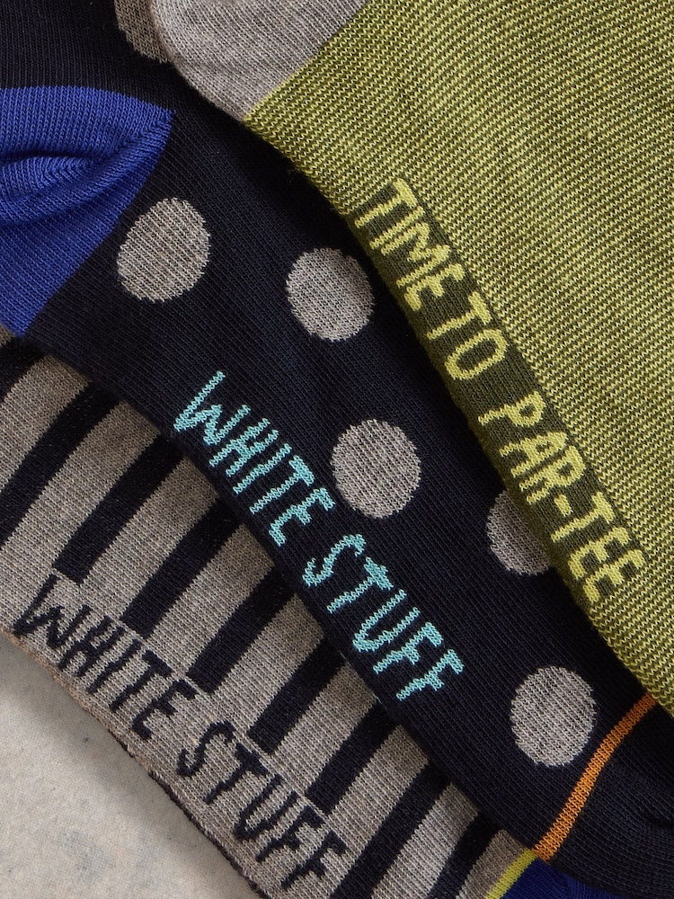 White Stuff Green Sporty Chap Ankle Socks 3 Pack - Image 2 of 2