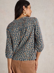 White Stuff Blue Daniella Shirred Top - Image 2 of 6