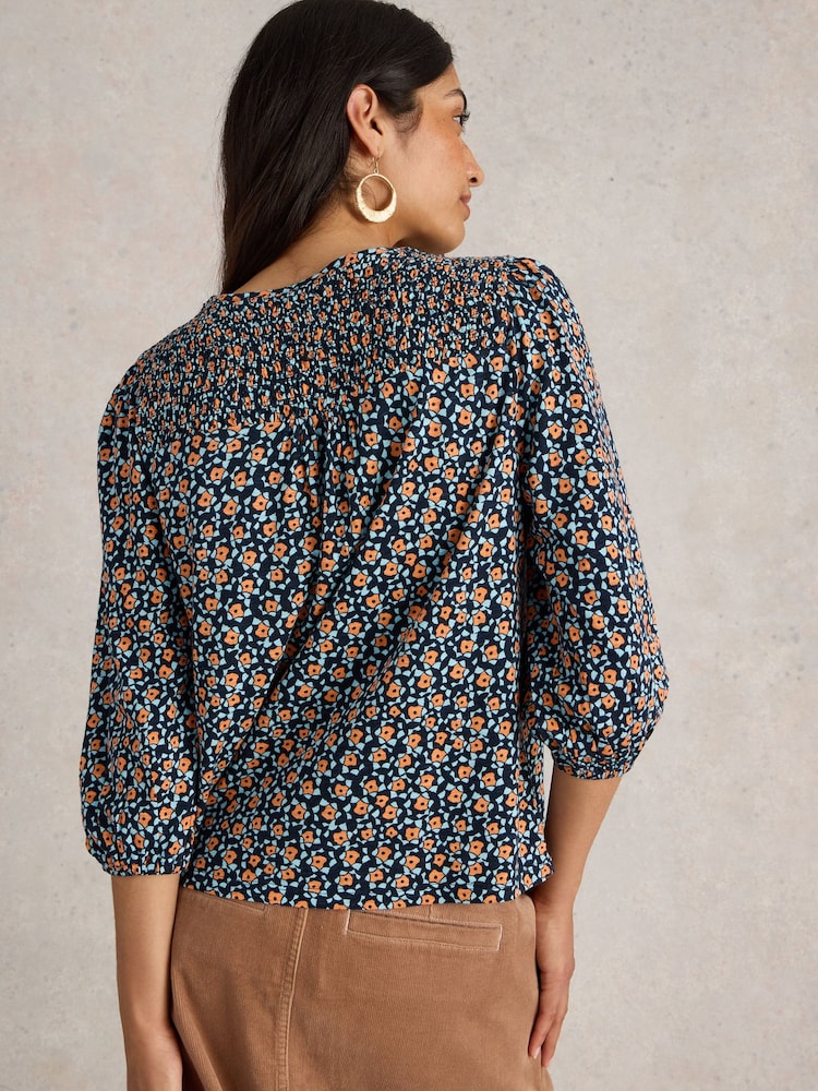 White Stuff Blue Daniella Shirred Top - Image 2 of 6