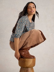 White Stuff Blue Daniella Shirred Top - Image 3 of 6