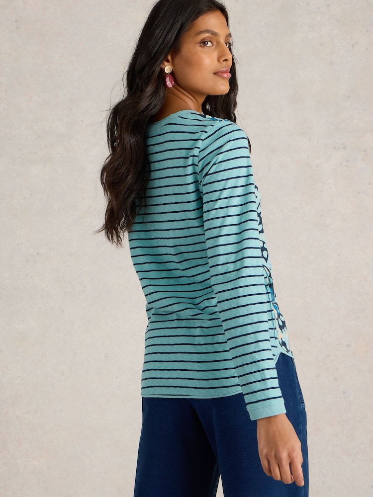 White Stuff Blue 100% Cotton Clara Long Sleeve T-Shirt - Image 2 of 6