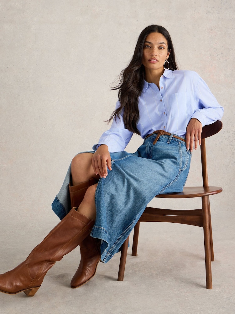 White Stuff Blue Laurel Longline Cotton Shirt - Image 1 of 6 White Stuff Blue Laurel Longline Cotton Shirt - Image 1 of 6