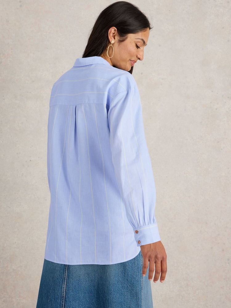 White Stuff Blue Laurel Longline Cotton Shirt - Image 2 of 6