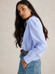 White Stuff Blue Laurel Longline Cotton Shirt - Image 3 of 6