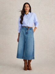 White Stuff Blue Laurel Longline Cotton Shirt - Image 4 of 6
