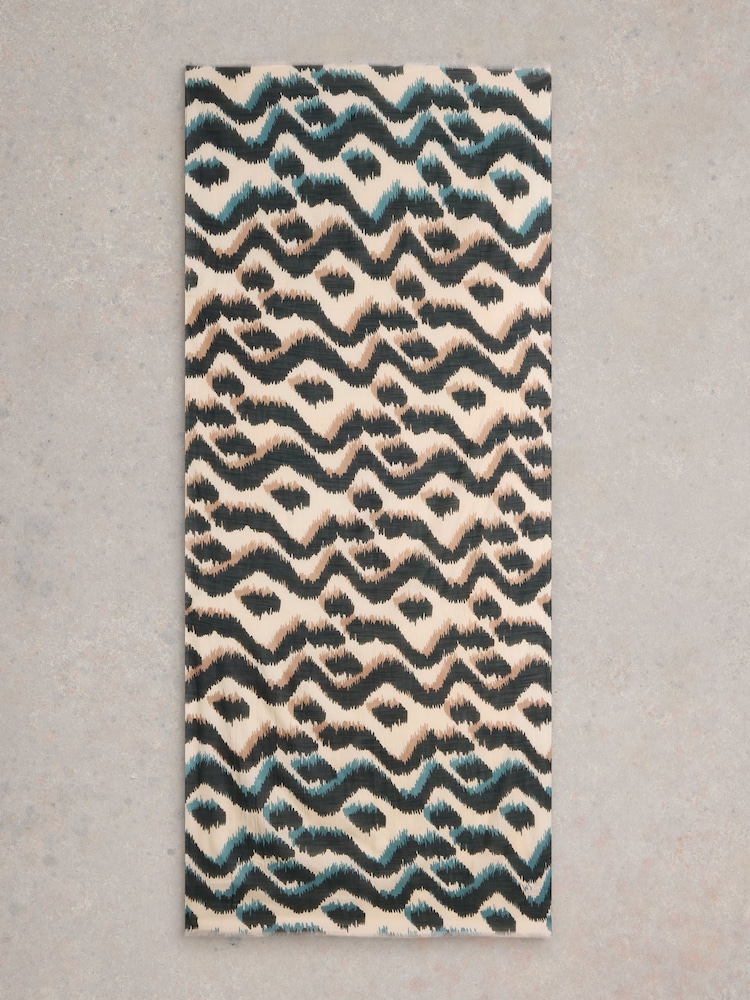 White Stuff Natural Squiggle Ikat Print Scarf - Image 2 of 3