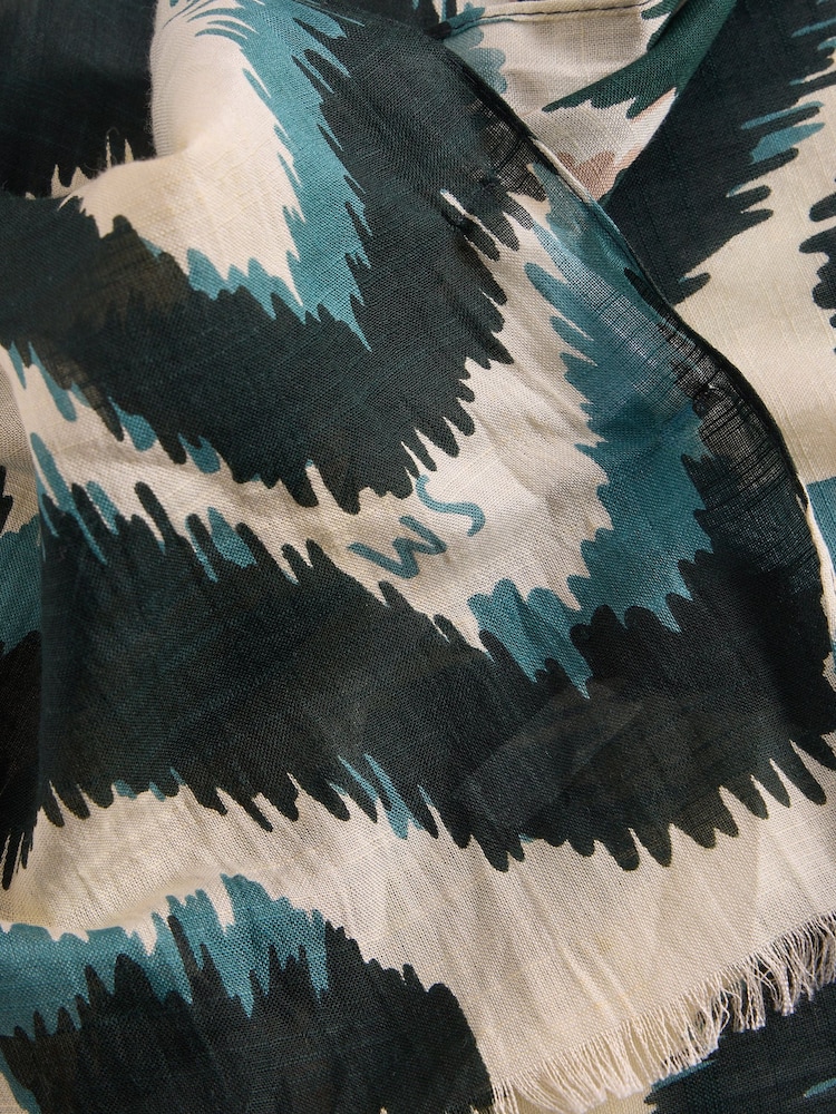 White Stuff Natural Squiggle Ikat Print Scarf - Image 3 of 3