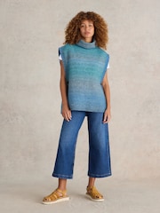 White Stuff Blue Spacedye Knitted Poncho - Image 1 of 6
