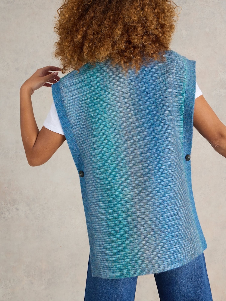 White Stuff Blue Spacedye Knitted Poncho - Image 2 of 6