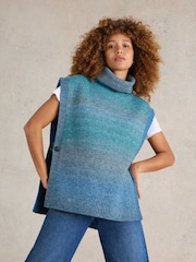 White Stuff Blue Spacedye Knitted Poncho - Image 3 of 6