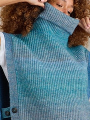White Stuff Blue Spacedye Knitted Poncho - Image 4 of 6
