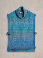 White Stuff Blue Spacedye Knitted Poncho - Image 5 of 6