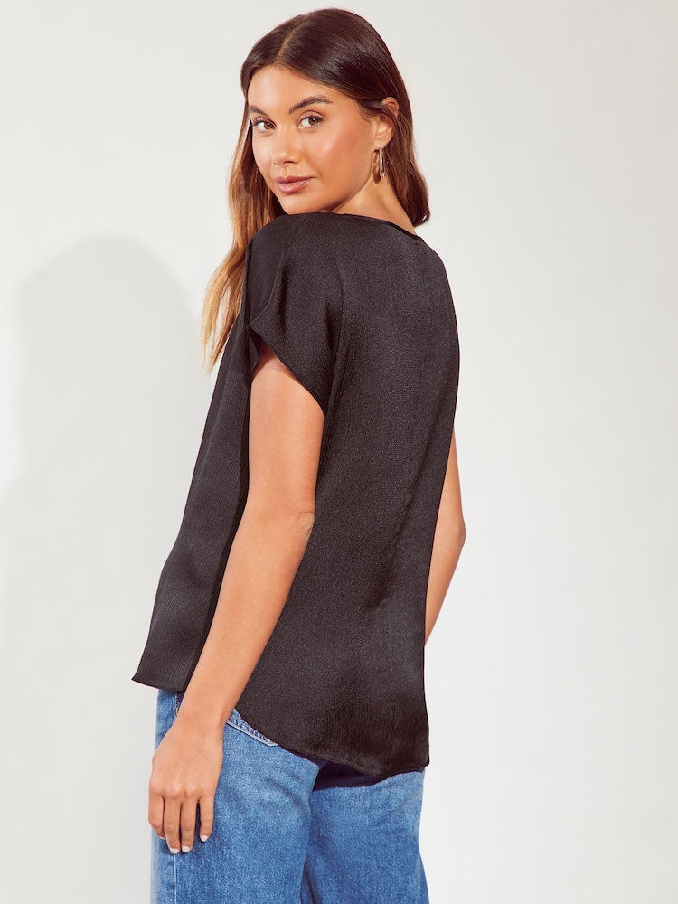 Friends Like These Black V Neck  Shortss Sleeve Satin Blouse - Image 4 of 4