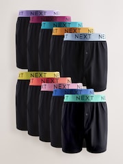 Black Bright Waistband 10 pack Loose Boxers 5 Pack - Image 1 of 14
