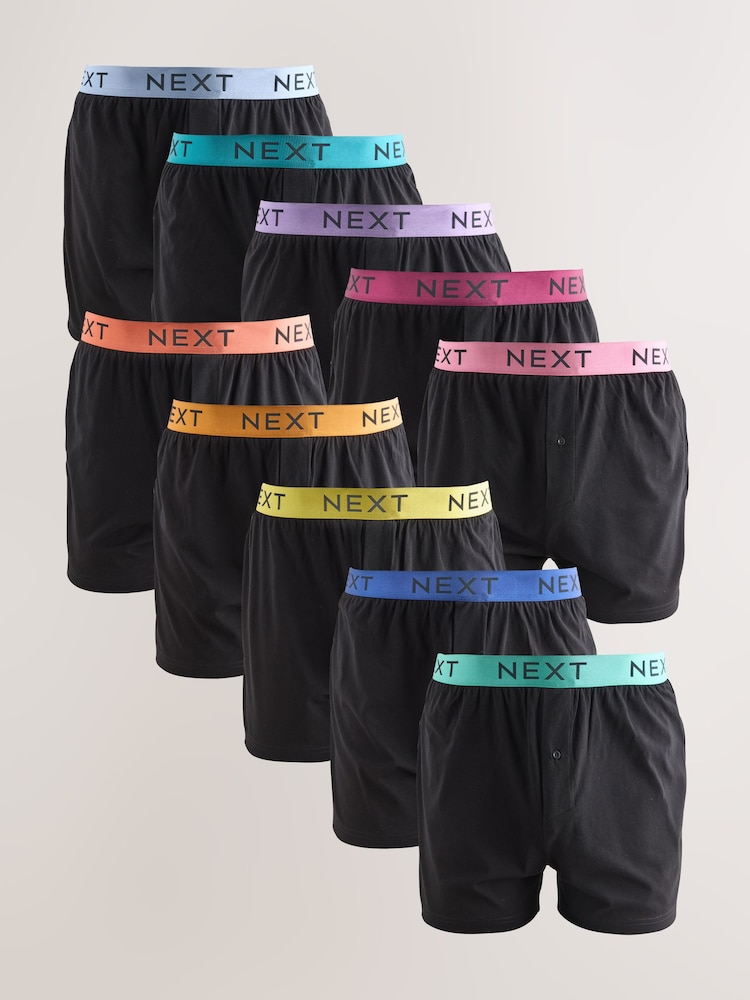 Black Bright Waistband 10 pack Loose Boxers - Image 1 of 15 Black Bright Waistband 10 pack Loose Boxers - Image 1 of 15
