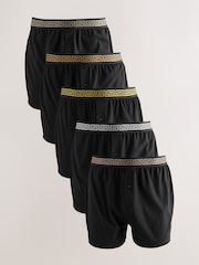 Black Metallic Waistband 5 Pack Loose Boxers 5 Pack - Image 1 of 1