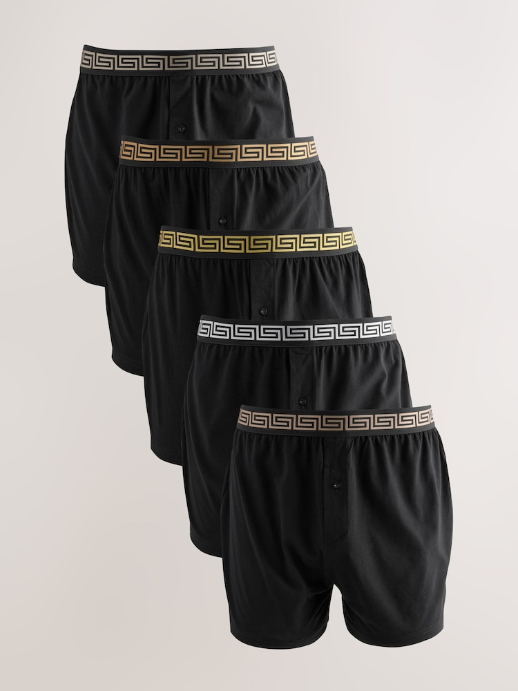 Black Metallic Waistband 5 Pack Loose Boxers 5 Pack - Image 1 of 1