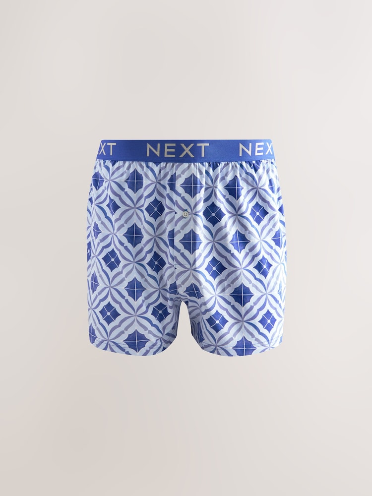 Navy Blue/Sea Green Tile 4 pack Boxers - Image 2 of 8