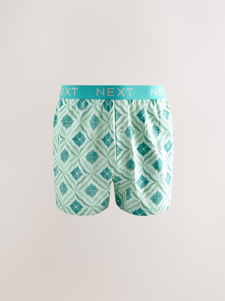 Navy Blue/Sea Green Tile 4 pack Boxers - Image 4 of 8