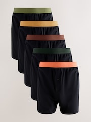 Black Blue/Green/Orange Waistbands 5 Pack Loose Boxers 5 Pack - Image 1 of 9