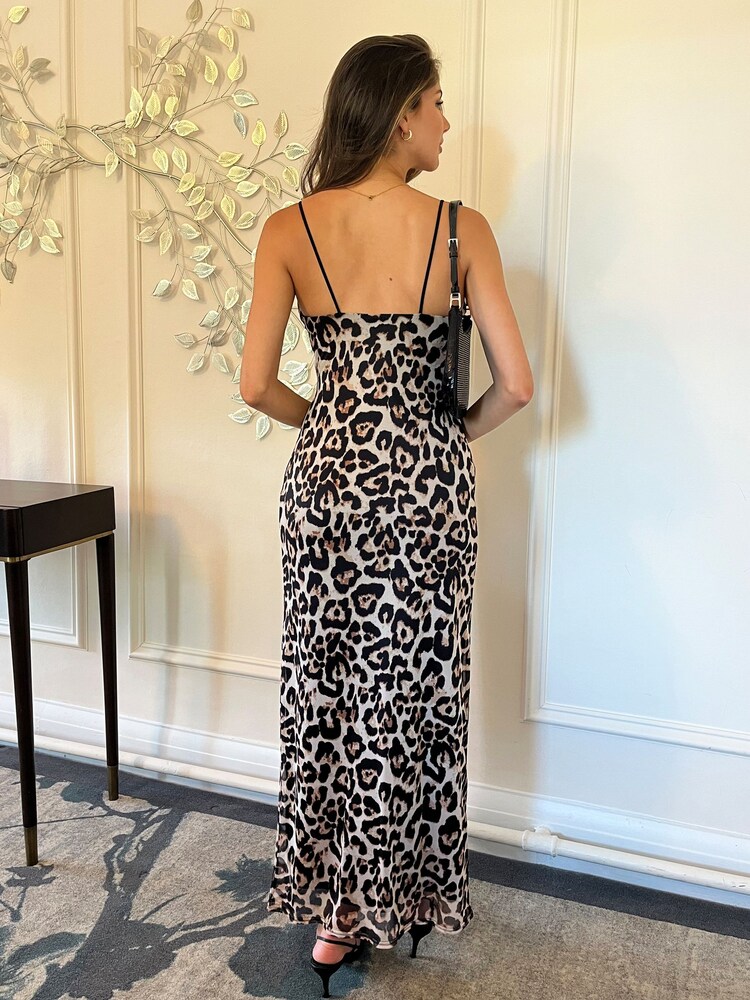 AX Paris Multi Leopard Print Mesh Cowl Neck Slip Midi Brown Dress - Bild 2 von 4