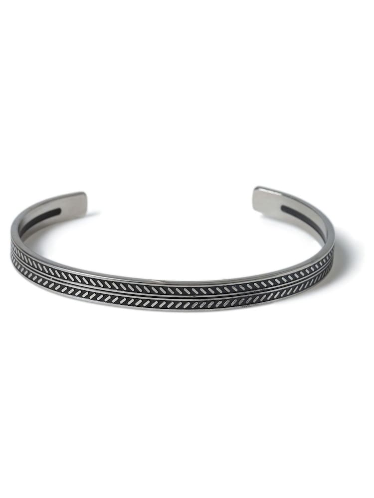 DCK Mens Silver Tone Stainless Steel Plait Cuffed Bangle - Image 1 of 2