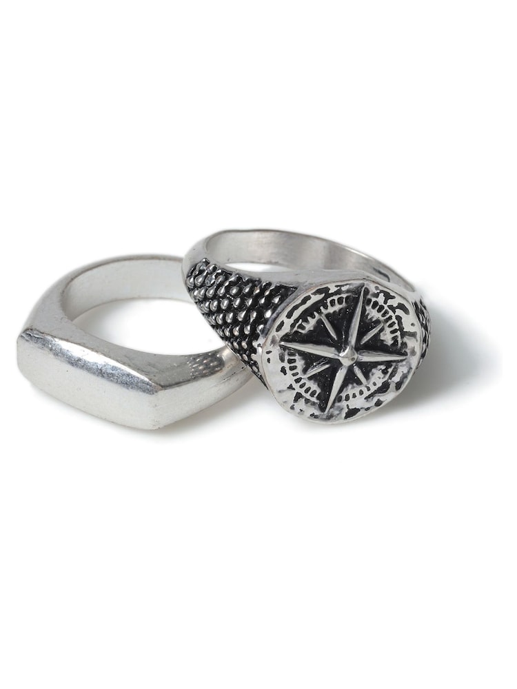 DCK Mens Silver Tone Antique Compass Rings 2 Pack - Image 1 of 2