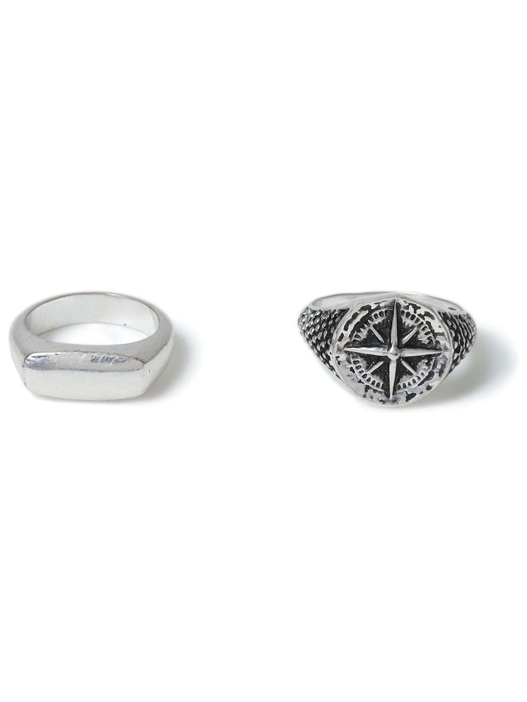 DCK Mens Silver Tone Antique Compass Rings 2 Pack - Image 2 of 2