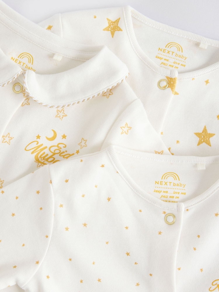 Blanc - Eid/Ramadan Kareem Bébé Combinaisons de nuit avec col 3 Pack (0mths-2yrs) - Image 8 of 12