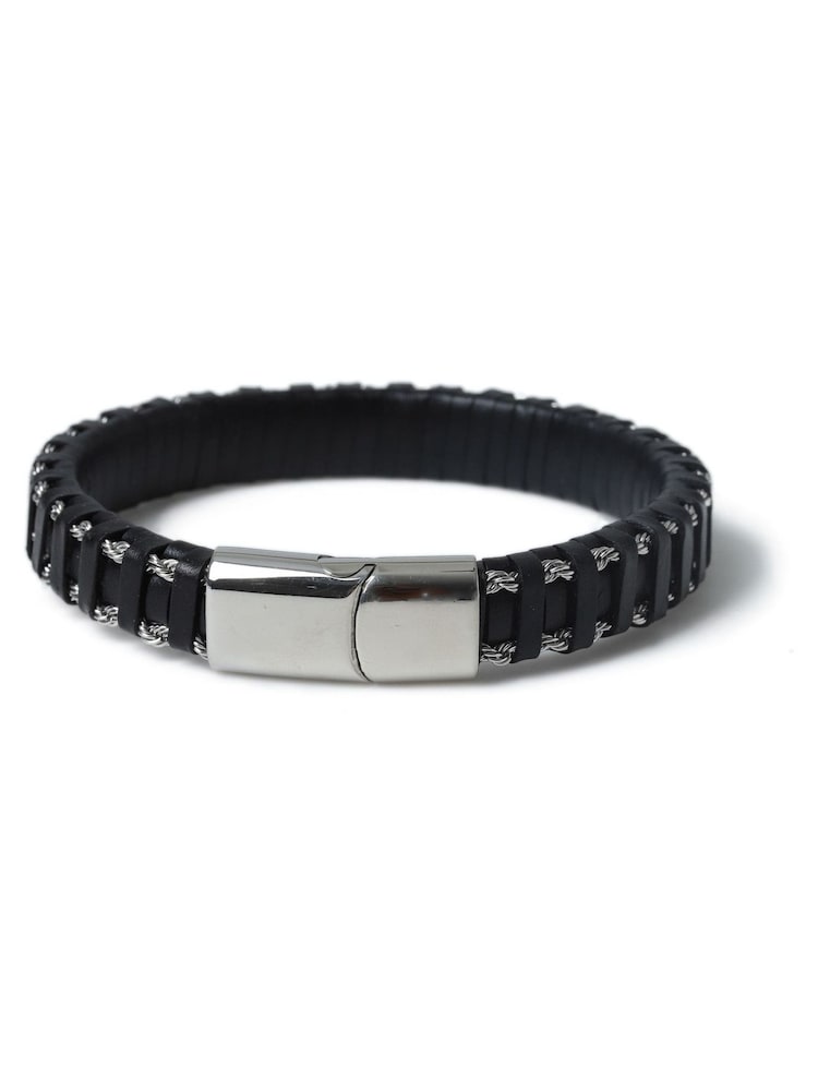 DCK Mens Genuine Leather And Chain Black Bracelet - Image 1 of 2