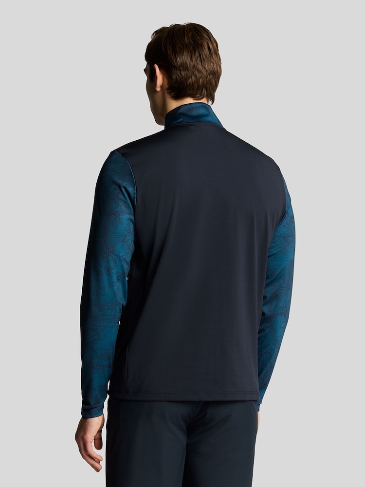 Lyle & Scott Navy Golf Printed 1/4 Zip Midlayer Jumper - Image 2 of 5
