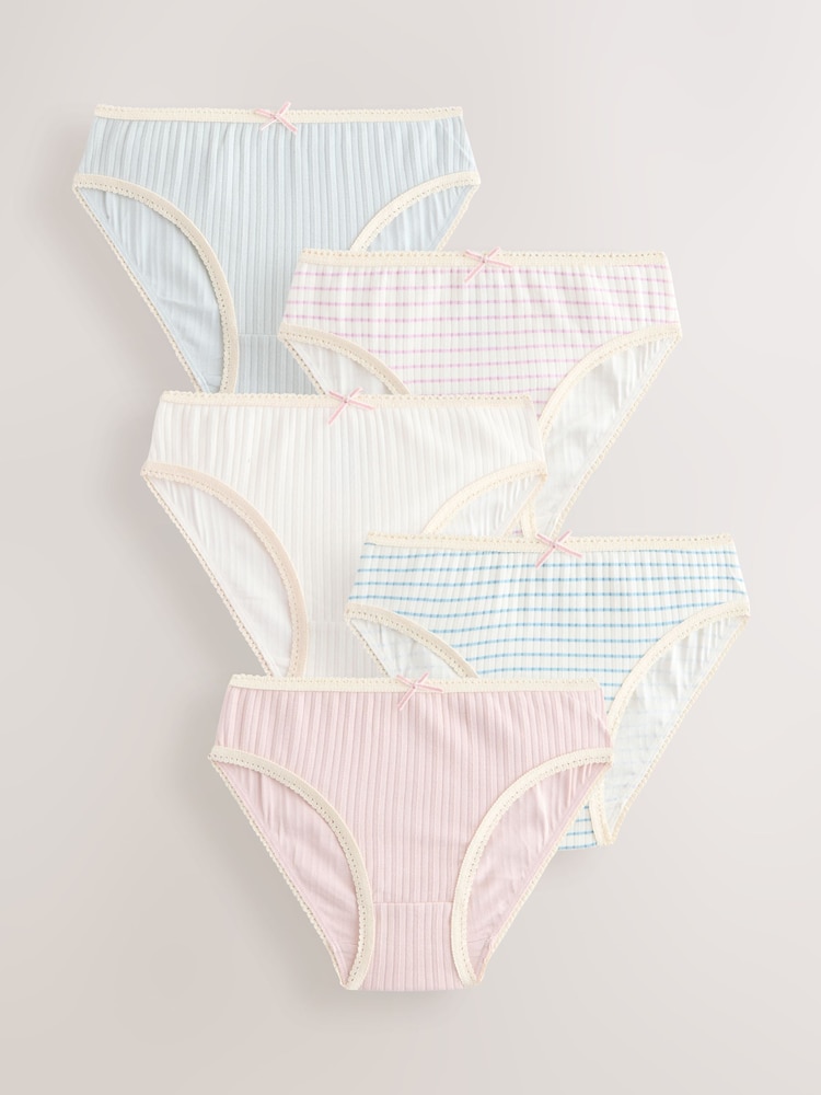 Cream Stripe Bikini Briefs 5 Pack (1.5-16yrs) - Image 1 of 9 Cream Stripe Bikini Briefs 5 Pack (1.5-16yrs) - Image 1 of 9