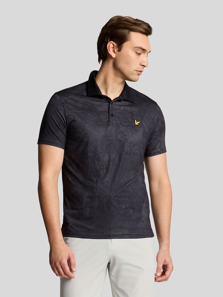 Lyle & Scott Black Golf Printed Polo Shirt - Image 1 of 4