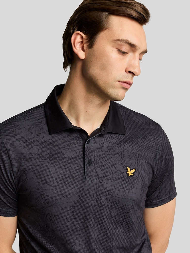 Lyle & Scott Black Golf Printed Polo Shirt - Image 4 of 4