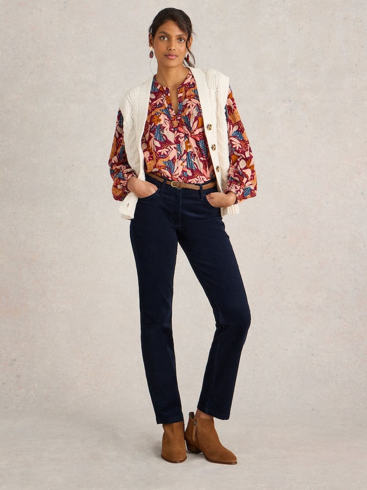 White Stuff Blue Brooke Straight Corduroy Trousers - Image 3 of 6